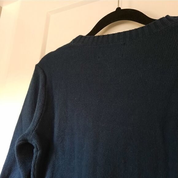 Chaps Cable Knit Sweater Navy Pullover Cotton Blend - Picture 5 of 8